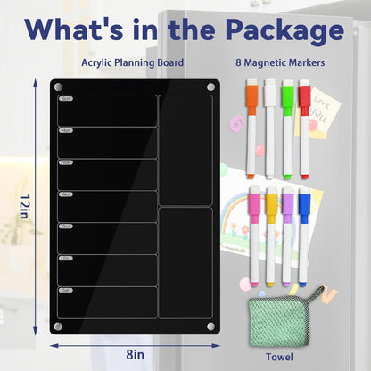Acrylic Meal Planner Magnetic Menu Board for Kitchen Fridge